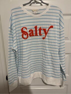 'Salty' Light Blue & White Crewneck Sweatshirt Size XL